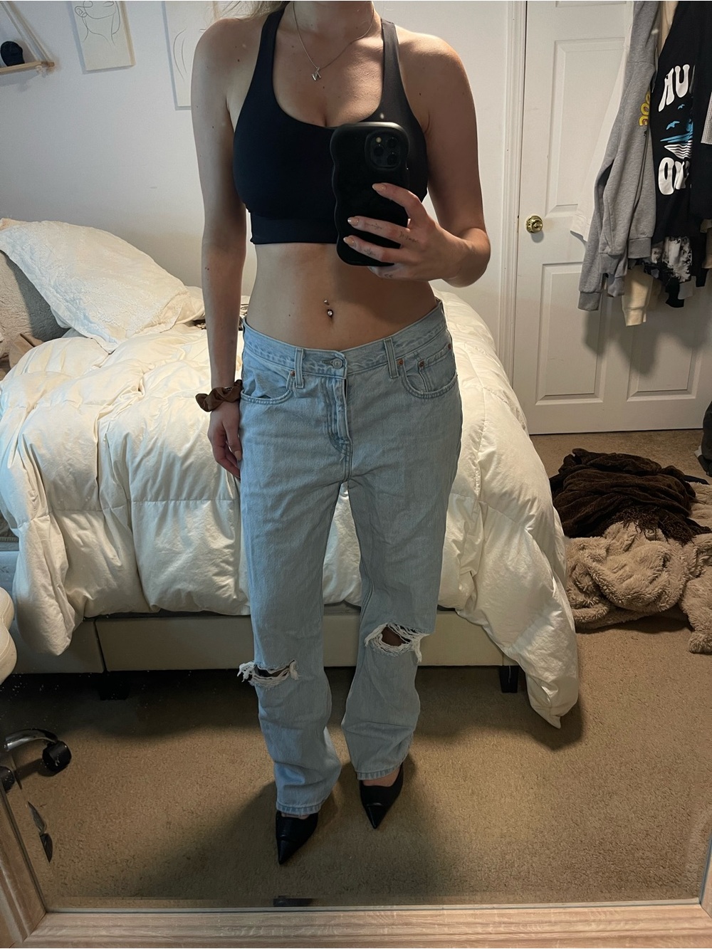 Levi’s Light Blue Distressed Women’s Low Pro Straight Jeans